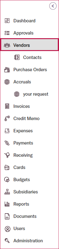 Vendors in Left Side Navigation.png